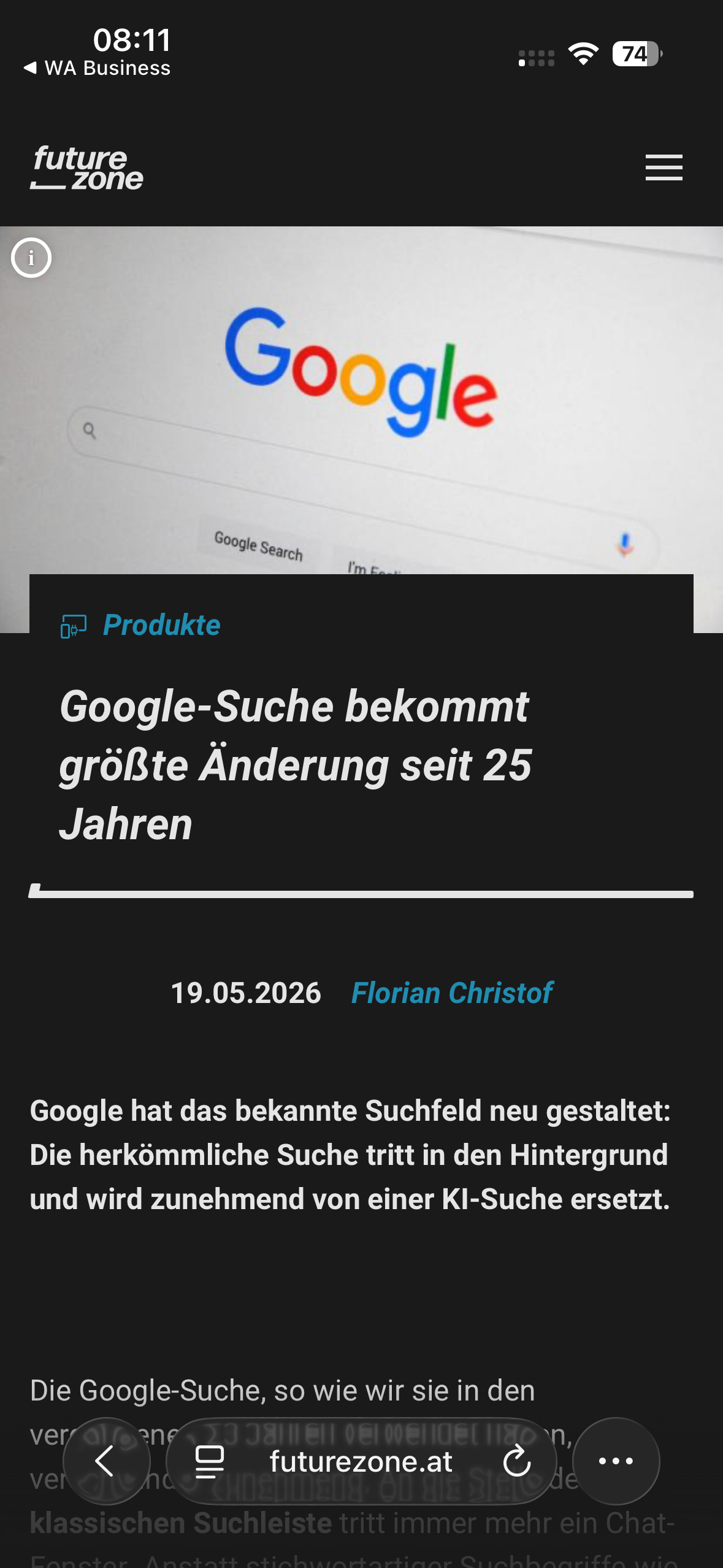 Futurezone, Google-Suche neu