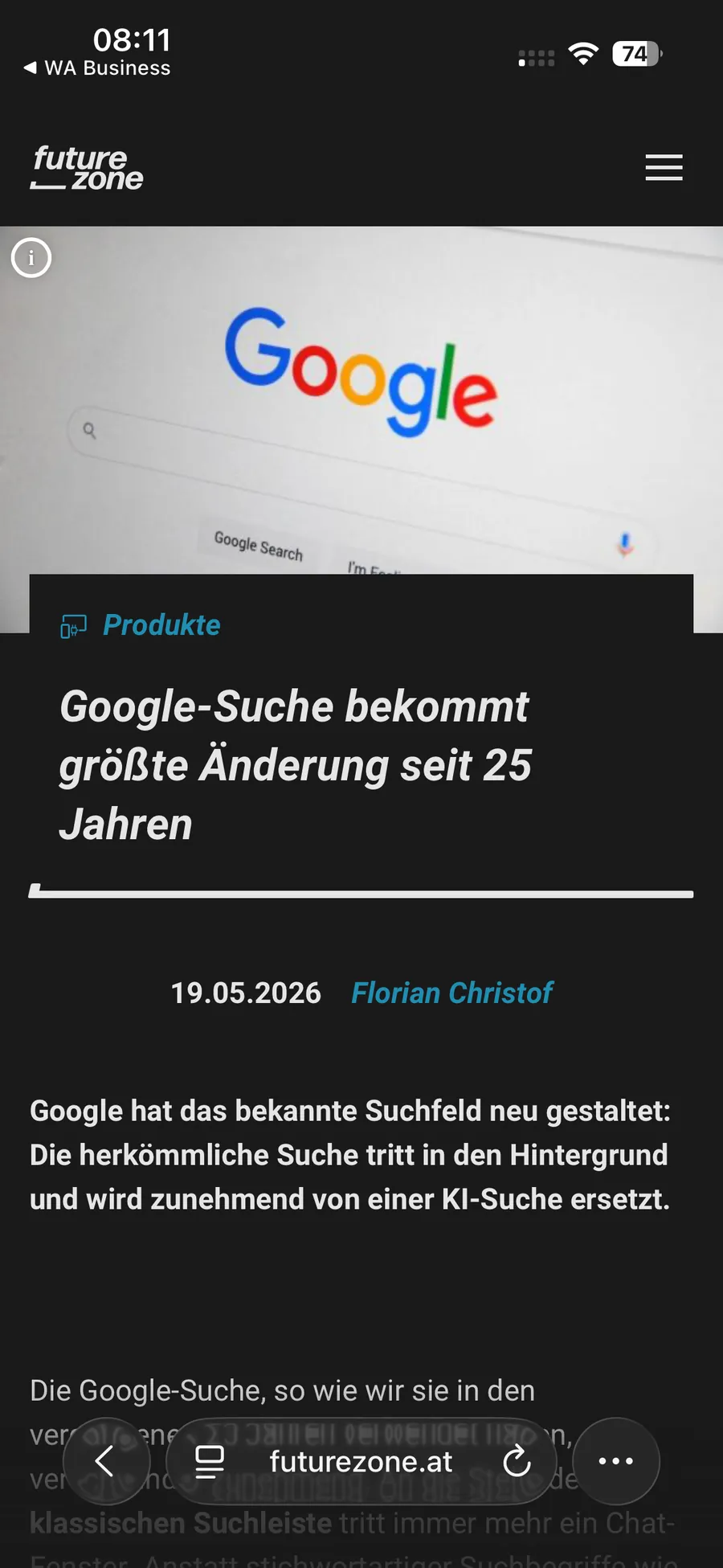 Futurezone, Google-Suche neu